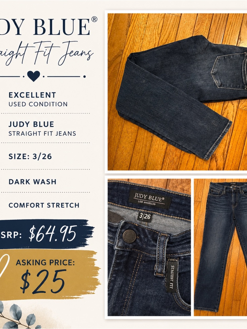 Judy Blue Dark Wash Straight Leg Jeans